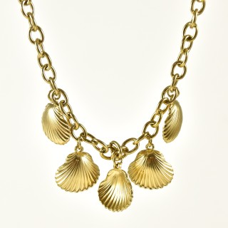 COLLIER GROSSE MAILLE COQUILLAGES ACIER INOX GOLD PETIT PRIX