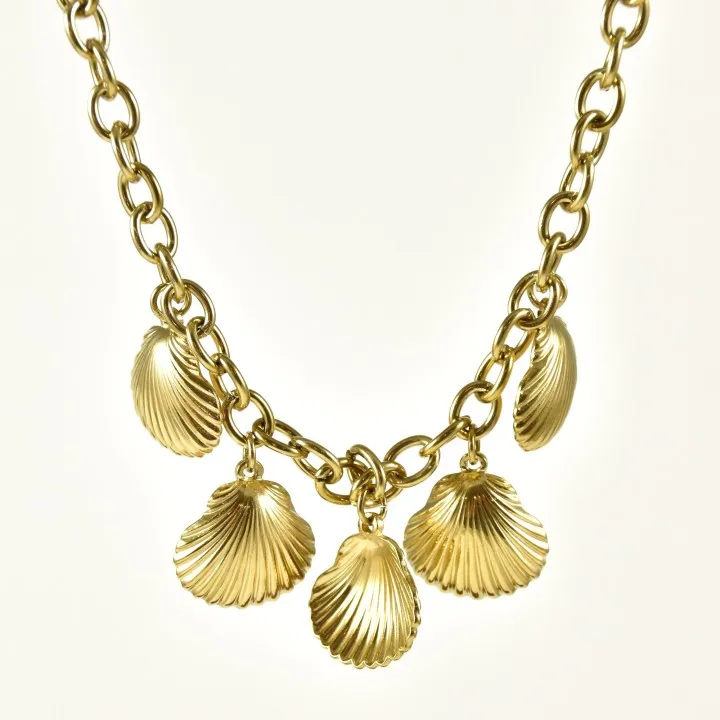 COLLIER GROSSE MAILLE COQUILLAGES ACIER INOX GOLD PETIT PRIX