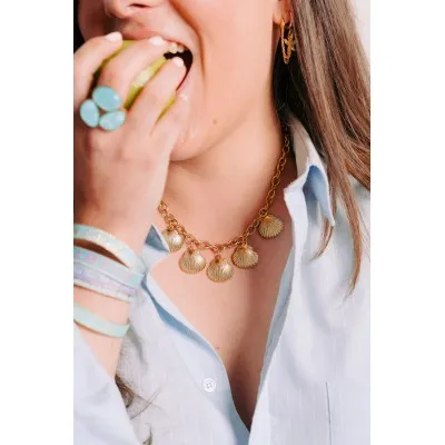 COLLIER GROSSE MAILLE COQUILLAGES ACIER INOX GOLD PETIT PRIX