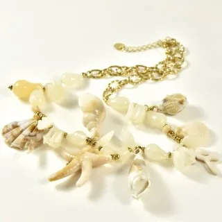 COLLIER COQUILLAGES ET PERLES ACIER INOX GOLD PETIT PRIX