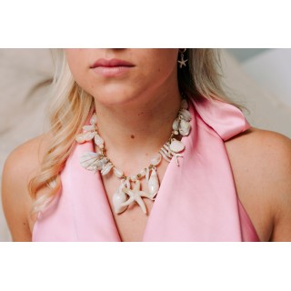 COLLIER COQUILLAGES ET PERLES ACIER INOX GOLD PETIT PRIX