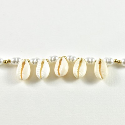 BRACELET PERLES GRIS METALLISE MEDAILLON ACIER INOX GOLD PETIT PRIX