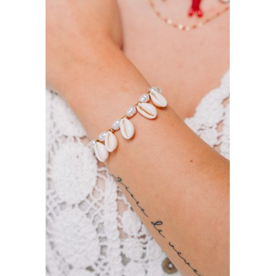 BRACELET PERLES GRIS METALLISE MEDAILLON ACIER INOX GOLD PETIT PRIX