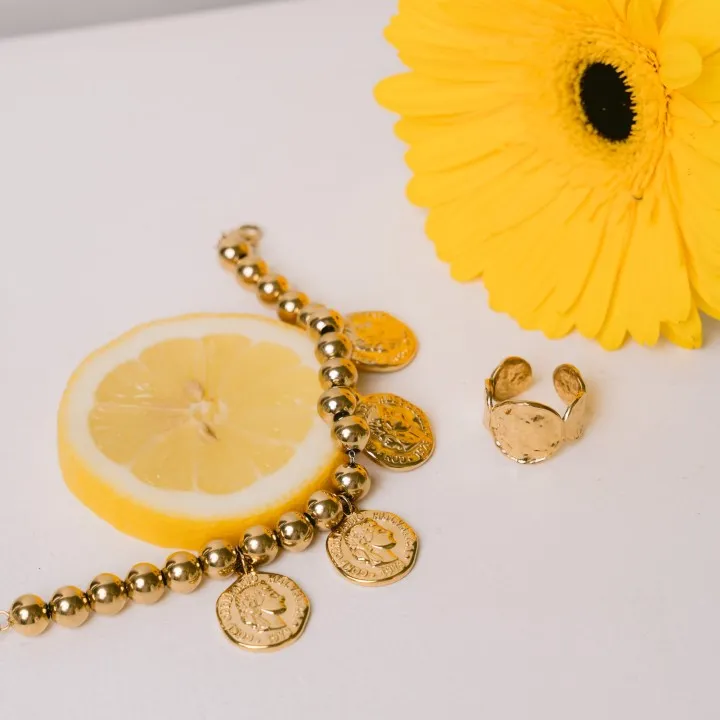 BRACELET PERLES GOLD MEDAILLES ACIER INOXYDABLE GOLD PETIT PRIX