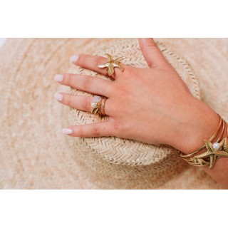 BRACELET PERLES GRIS METALLISE MEDAILLON ACIER INOX GOLD PETIT PRIX