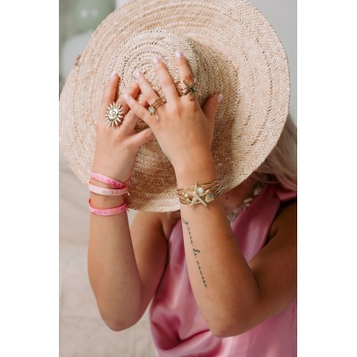 BRACELET PERLES GRIS METALLISE MEDAILLON ACIER INOX GOLD PETIT PRIX