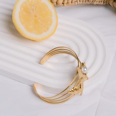 BRACELET PERLES GRIS METALLISE MEDAILLON ACIER INOX GOLD PETIT PRIX