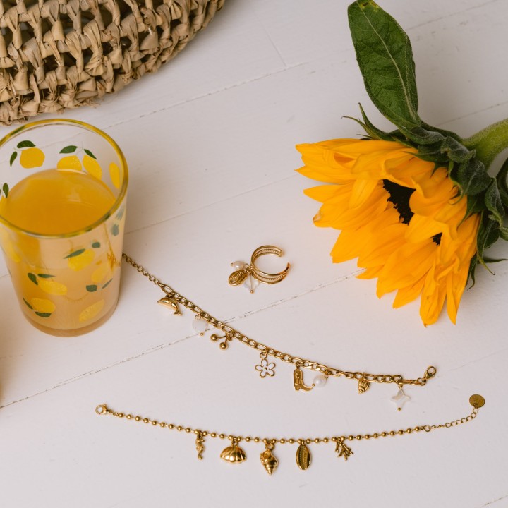 BRACELET PERLES GOLD COQUILLAGES ACIER INOXYDABLE GOLD PETIT PRIX