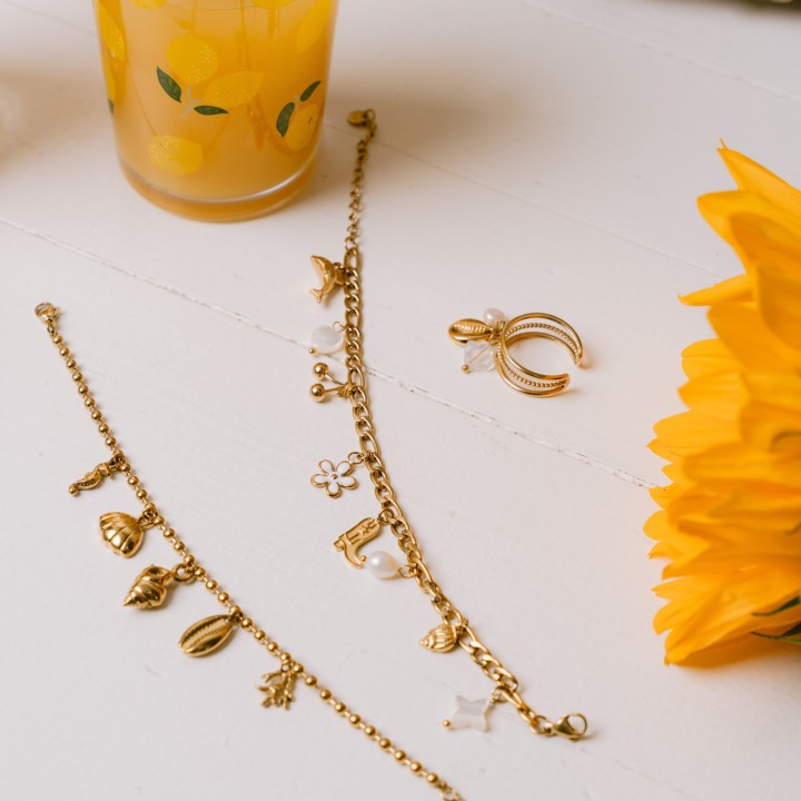 BRACELET PERLES GOLD COQUILLAGES ACIER INOXYDABLE GOLD PETIT PRIX