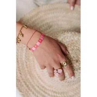 BRACELET PERLES GRIS METALLISE MEDAILLON ACIER INOX GOLD PETIT PRIX
