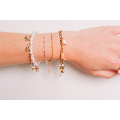 BRACELET PERLES ORANGES ACIER INOXYDABLE GOLD PETIT PRIX