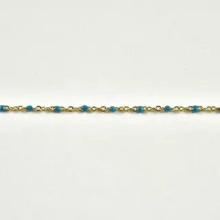 BRACELET PERLES BLEU TURQUOISE ACIER INOXYDABLE GOLD PETIT PRIX