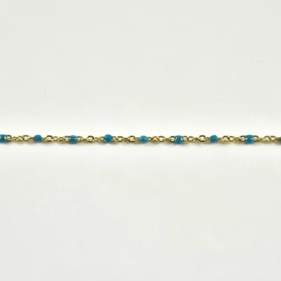 BRACELET PERLES BLEU TURQUOISE ACIER INOXYDABLE GOLD PETIT PRIX