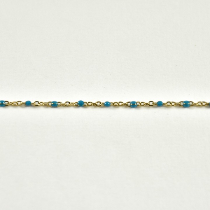 BRACELET PERLES BLEU TURQUOISE ACIER INOXYDABLE GOLD PETIT PRIX