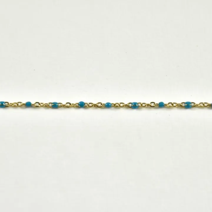 BRACELET PERLES BLEU TURQUOISE ACIER INOXYDABLE GOLD PETIT PRIX