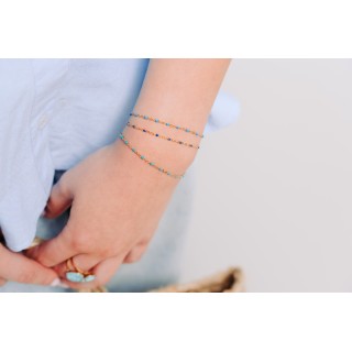 BRACELET PERLES BLEU FONCE ACIER INOXYDABLE GOLD PETIT PRIX