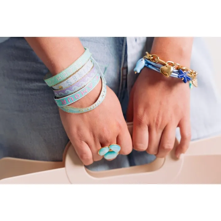 BRACELET PERLES GRIS METALLISE MEDAILLON ACIER INOX GOLD PETIT PRIX