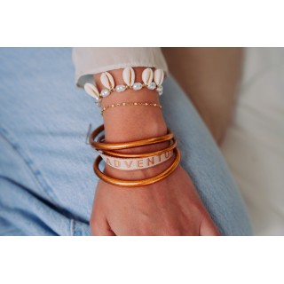 BRACELET PERLES GRIS METALLISE MEDAILLON ACIER INOX GOLD PETIT PRIX