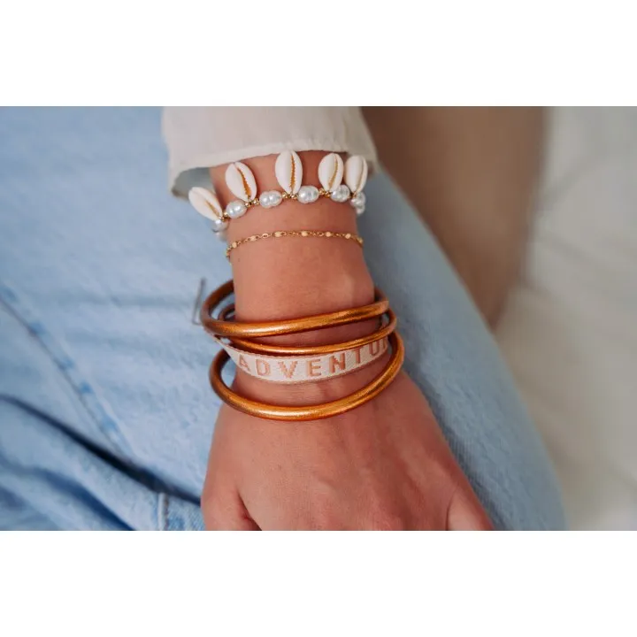 BRACELET PERLES GRIS METALLISE MEDAILLON ACIER INOX GOLD PETIT PRIX