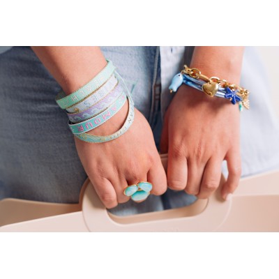BRACELET PERLES GRIS METALLISE MEDAILLON ACIER INOX GOLD PETIT PRIX