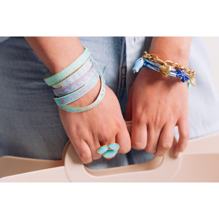 BRACELET PERLES GRIS METALLISE MEDAILLON ACIER INOX GOLD PETIT PRIX