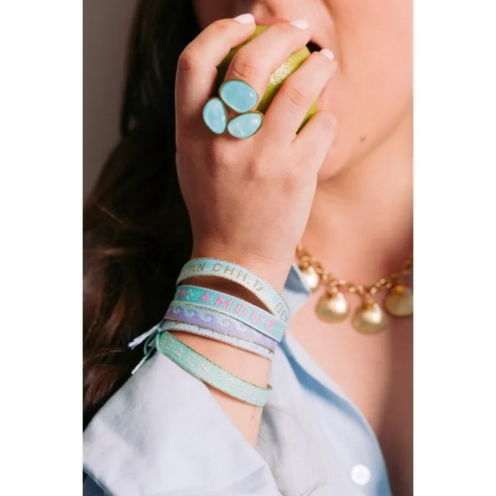 BRACELET PERLES GRIS METALLISE MEDAILLON ACIER INOX GOLD PETIT PRIX