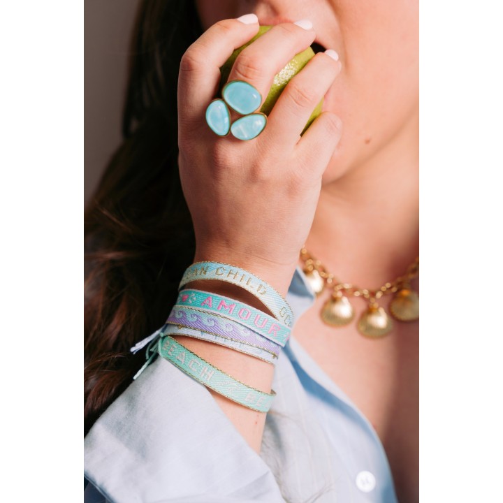 BRACELET PERLES GRIS METALLISE MEDAILLON ACIER INOX GOLD PETIT PRIX