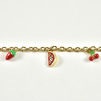BRACELET PERLES GRIS METALLISE MEDAILLON ACIER INOX GOLD PETIT PRIX