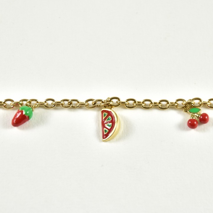 CHAINE DE CHEVILLE CHARMS FRUITS ACIER INOXYDABLE GOLD PETIT PRIX