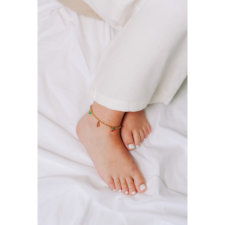 CHAINE DE CHEVILLE CHARMS FRUITS ACIER INOXYDABLE GOLD PETIT PRIX