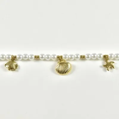 CHAINE DE CHEVILLE CHARMS COQUILLAGES ACIER INOXYDABLE GOLD PETIT PRIX