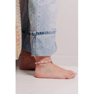 BRACELET PERLES GRIS METALLISE MEDAILLON ACIER INOX GOLD PETIT PRIX