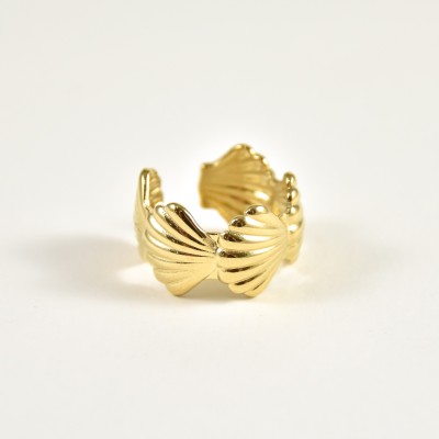 BAGUE LARGE COQUILLAGES ACIER INOXYDABLE GOLD PETIT PRIX