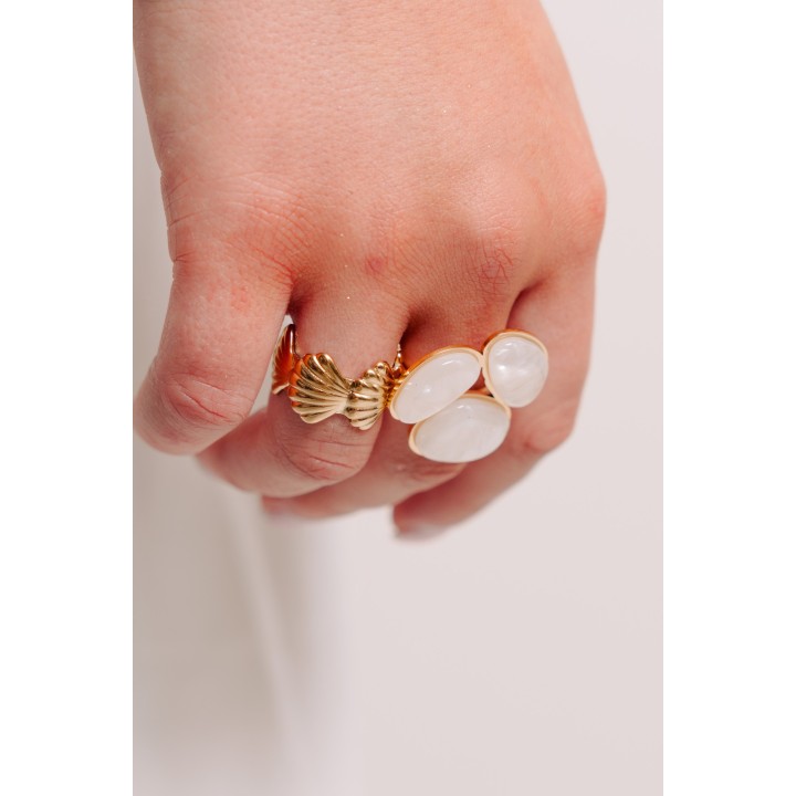 BAGUE LARGE COQUILLAGES ACIER INOXYDABLE GOLD PETIT PRIX