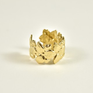 BAGUE LARGE FLEURS GRAVEES ACIER INOXYDABLE GOLD PETIT PRIX