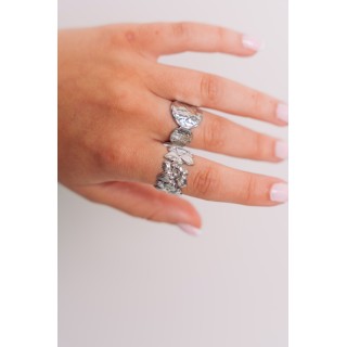 BAGUE LARGE FLEURS GRAVEES ACIER INOXYDABLE SILVER PETIT PRIX