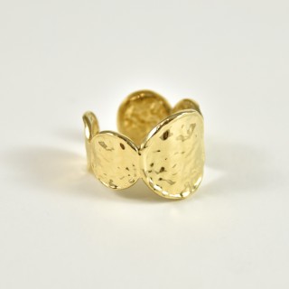 BAGUE LARGE RONDS MARTELES ACIER INOXYDABLE GOLD PETIT PRIX