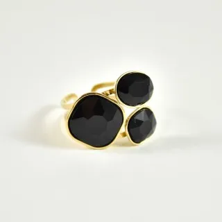 BAGUE PAMPILLES FACETTES NOIRES ACIER INOXYDABLE GOLD PETIT PRIX
