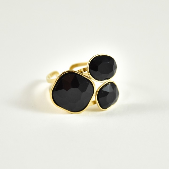 BAGUE PAMPILLES FACETTES NOIRES ACIER INOXYDABLE GOLD PETIT PRIX
