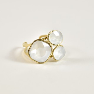 BAGUE PAMPILLES FACETTES BLANCHES ACIER INOXYDABLE GOLD PETIT PRIX
