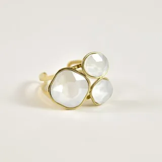 BAGUE PAMPILLES FACETTES BLANCHES ACIER INOXYDABLE GOLD PETIT PRIX