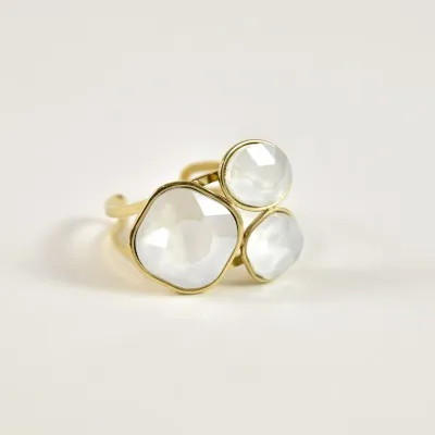 BAGUE PAMPILLES FACETTES BLANCHES ACIER INOXYDABLE GOLD PETIT PRIX