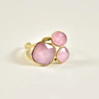 BAGUE PAMPILLES FACETTES ROSES ACIER INOXYDABLE GOLD PETIT PRIX