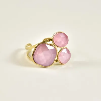 BAGUE PAMPILLES FACETTES ROSES ACIER INOXYDABLE GOLD PETIT PRIX