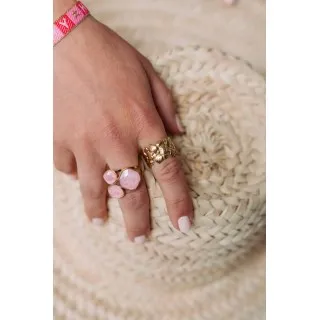 BAGUE PAMPILLES FACETTES ROSES ACIER INOXYDABLE GOLD PETIT PRIX