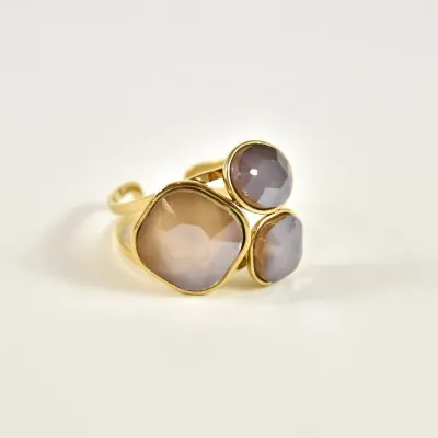 BAGUE PAMPILLES FACETTES MARRONS ACIER INOXYDABLE GOLD PETIT PRIX