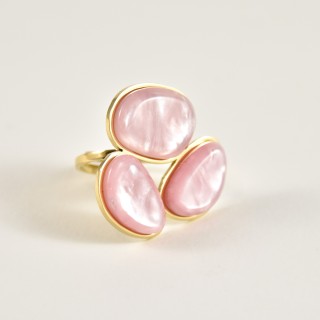 BAGUE PAMPILLES OVALES ROSES ACIER INOXYDABLE GOLD PETIT PRIX