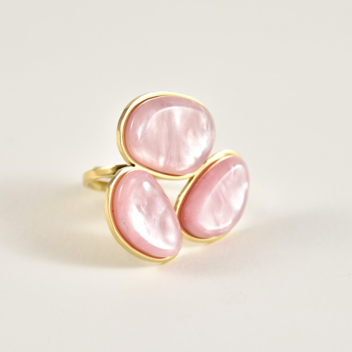BAGUE PAMPILLES OVALES ROSES ACIER INOXYDABLE GOLD PETIT PRIX