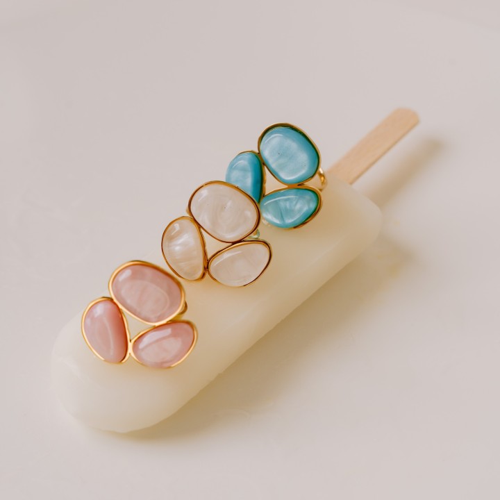 BAGUE PAMPILLES OVALES VERTES ACIER INOXYDABLE GOLD PETIT PRIX