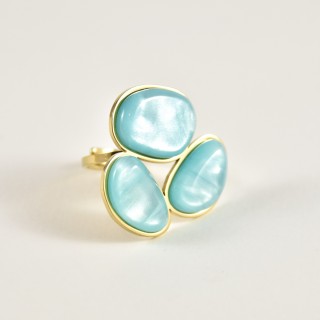 BAGUE PAMPILLES OVALES VERTES ACIER INOXYDABLE GOLD PETIT PRIX